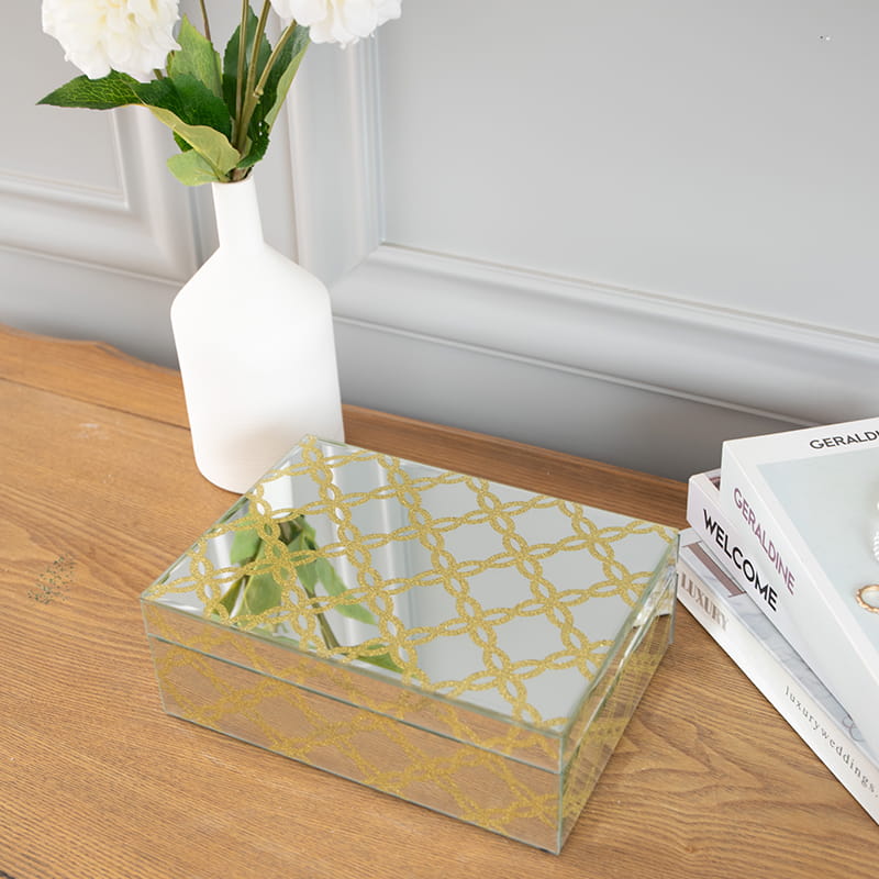 Sklenená zrkadlová šperkovnica s