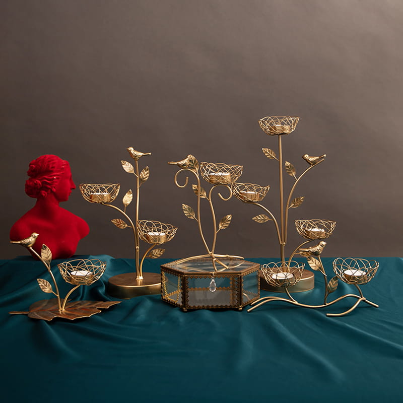 Železné konáre v tvare vtáčieho hniezda Držiak na čajovú sviečku Kovový svietnik na svadobnú výzdobu, párty alebo každodennú výzdobu domácnosti