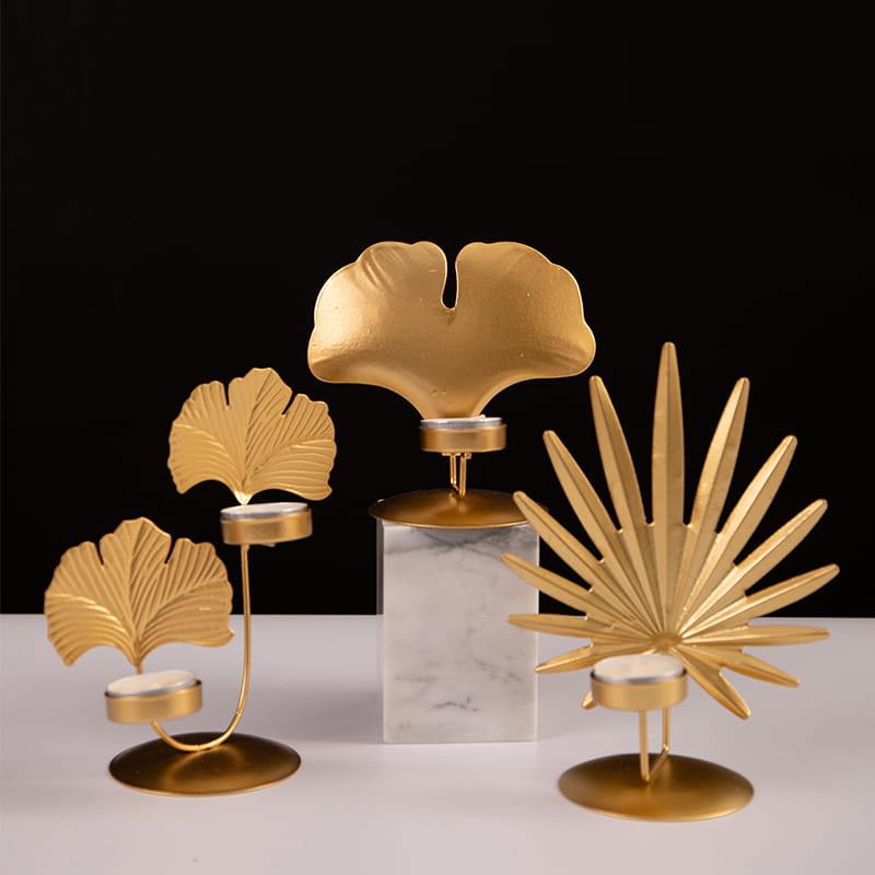 Roztomilý kovový svietnik na čajovú sviečku v tvare rôznych listov na svadobnú výzdobu, párty alebo každodennú výzdobu domácnosti